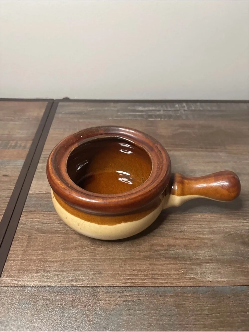 Rustic Brown Ceramic Fondue or Sauce Pot with Handle